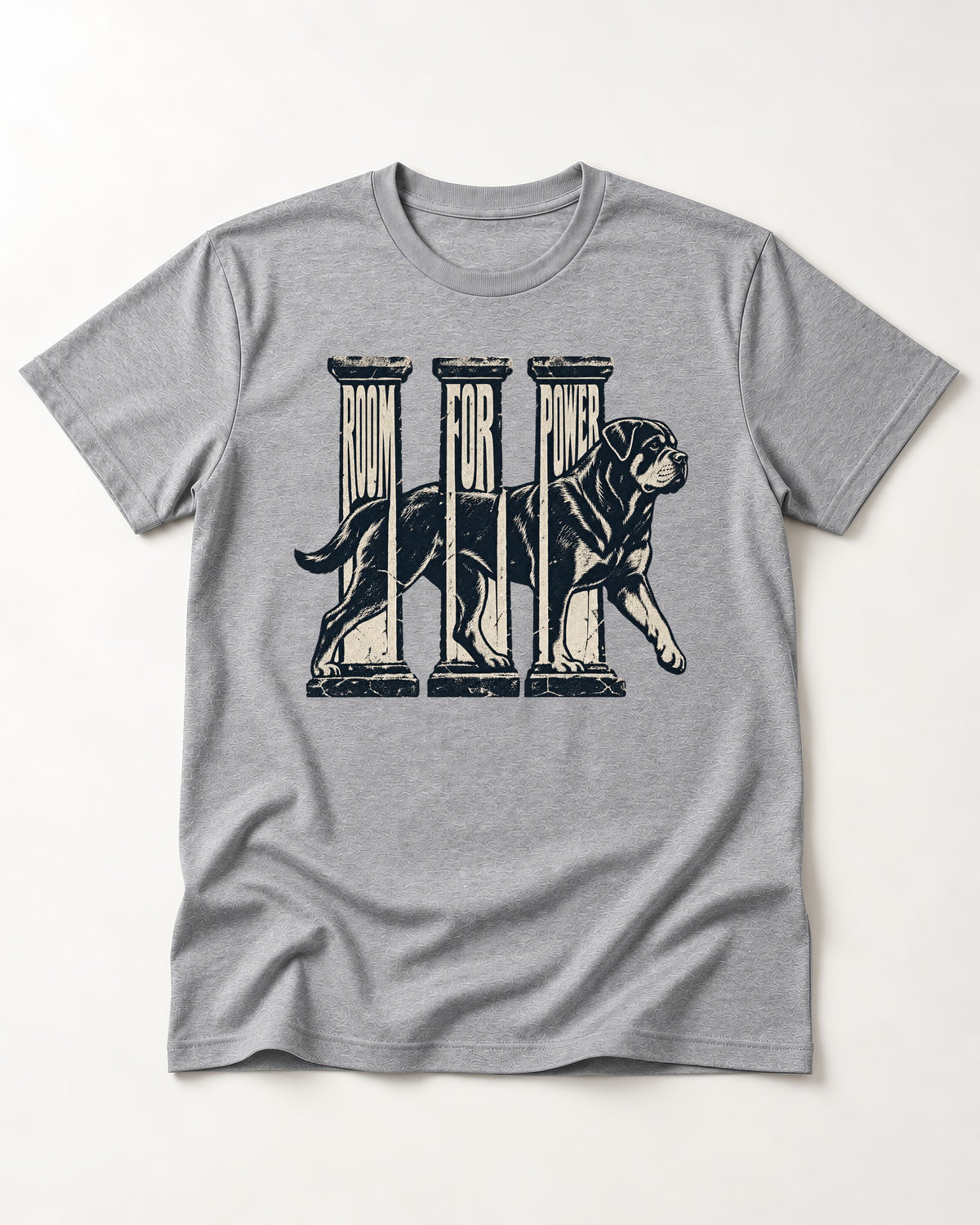 Room for Rottweiler Power T-Shirt in Sport Grey, flat lay product photo