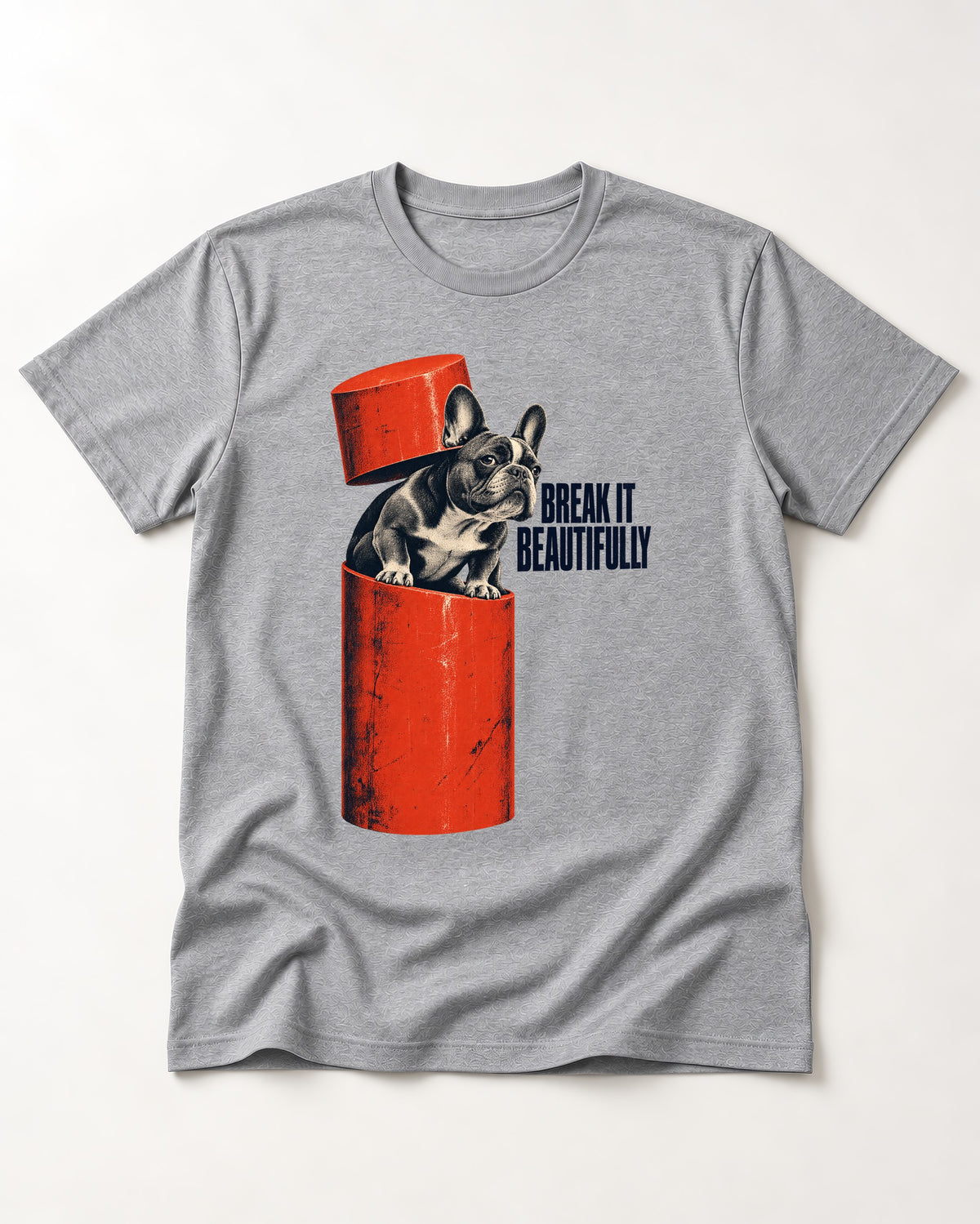 Frenchie Break It Beautifully T-Shirt in Sport Grey, flat lay product photo