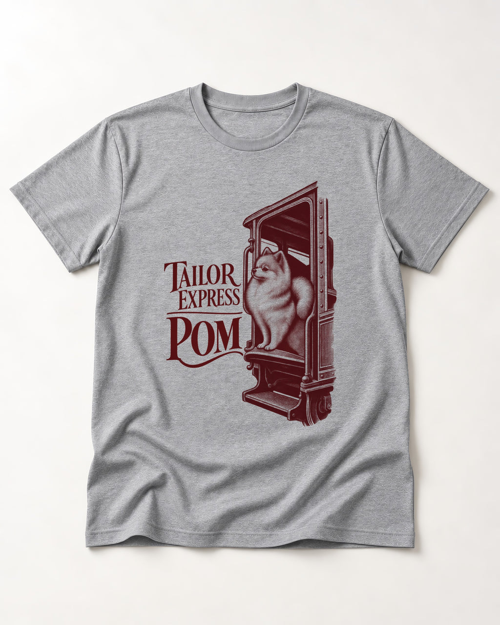 Pomeranian Express T-Shirt in Sport Grey, flat lay product photo
