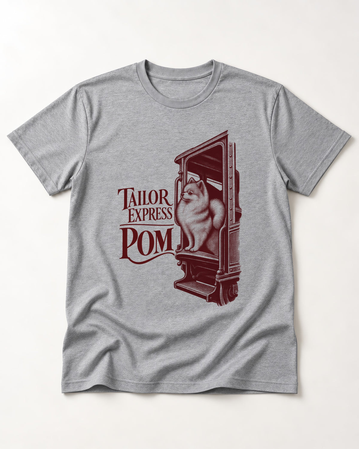Pomeranian Express T-Shirt in Sport Grey, flat lay product photo