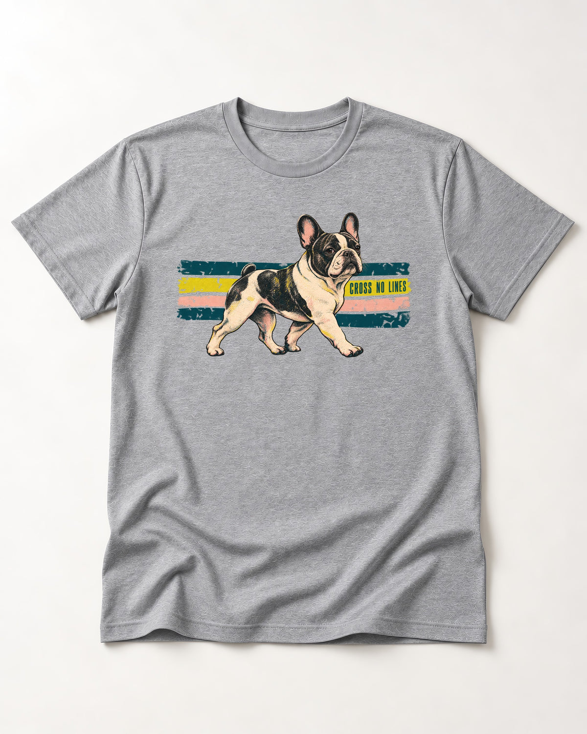 Frenchie Cross No Lines T-Shirt in Sport Grey, flat lay product photo