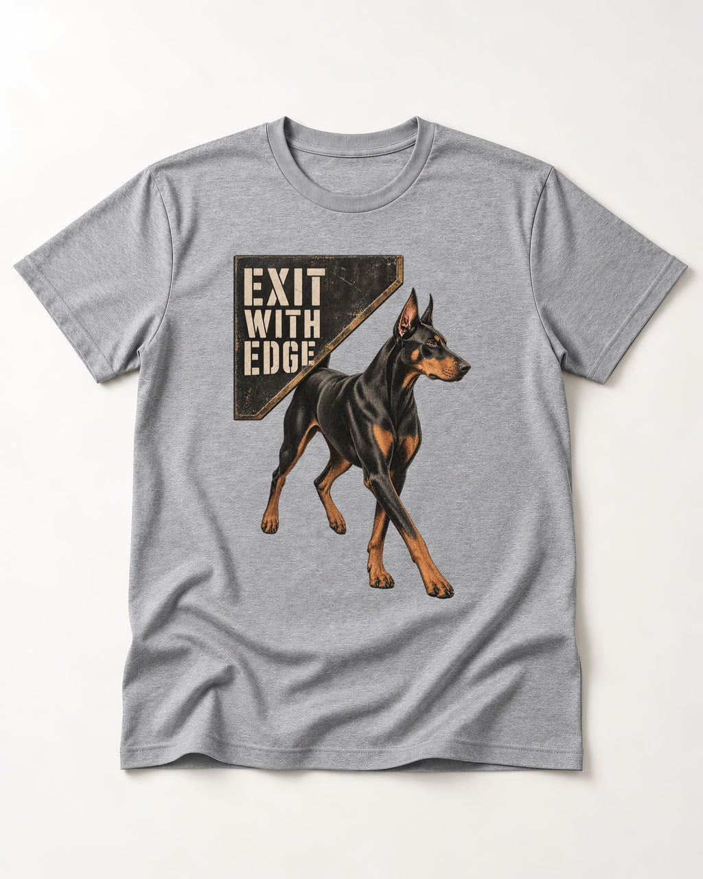 Exit with Doberman Edge T-Shirt in Sport Grey, flat lay product photo