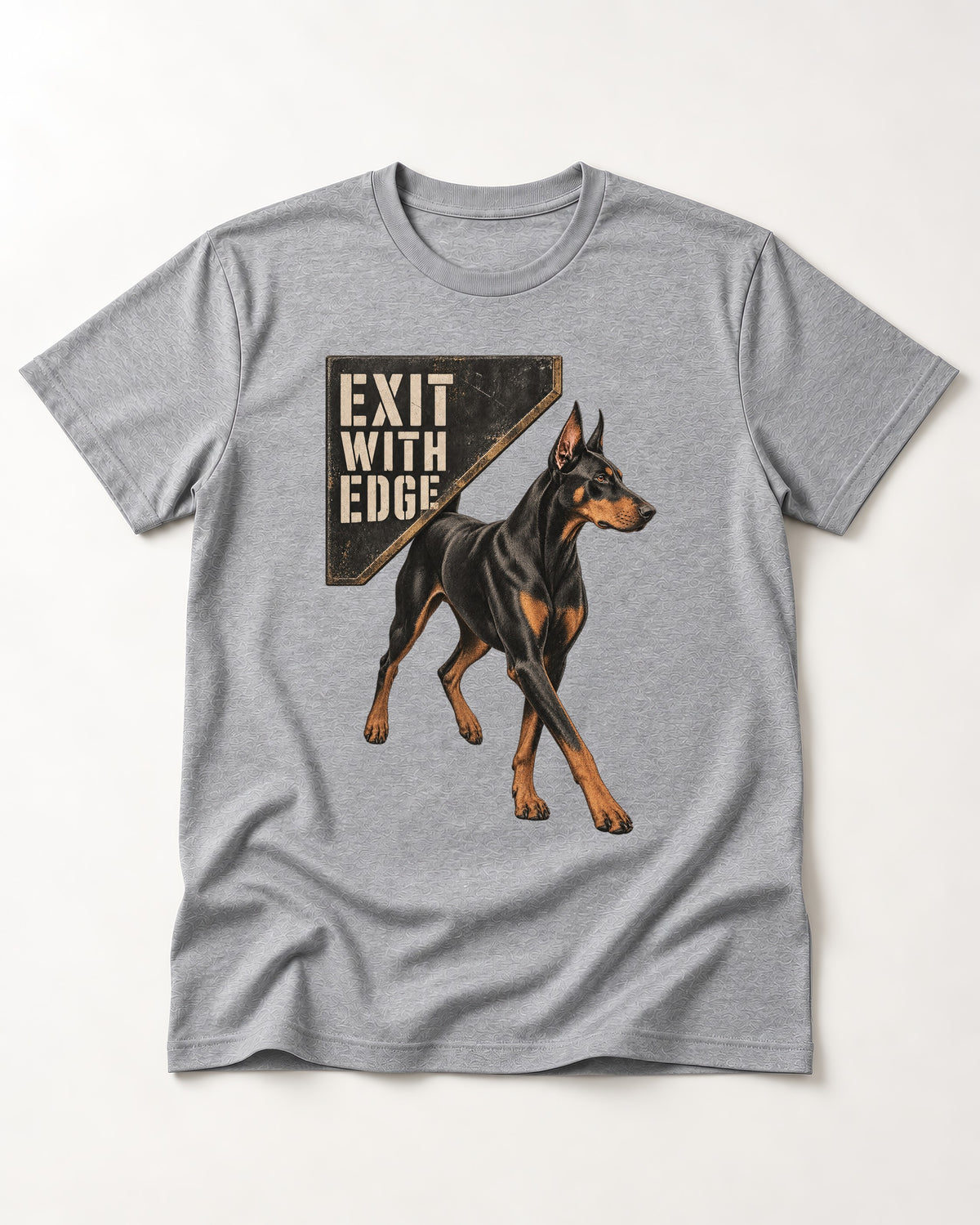 Exit with Doberman Edge T-Shirt in Sport Grey, flat lay product photo