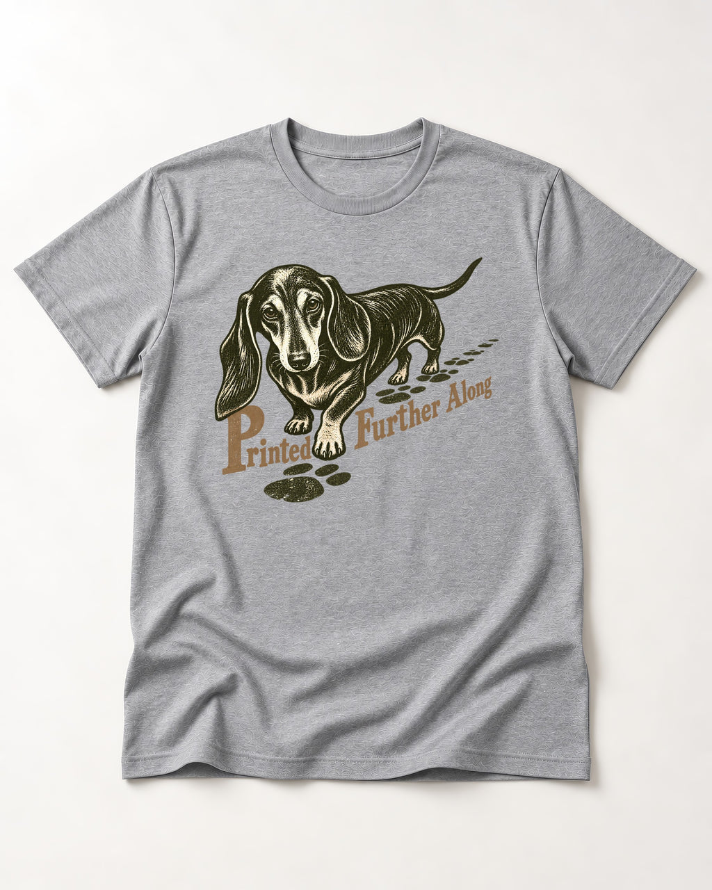 Dachshund Printed Further Along Footprint Graphic T-Shirt in Sport Grey, flat lay product photo