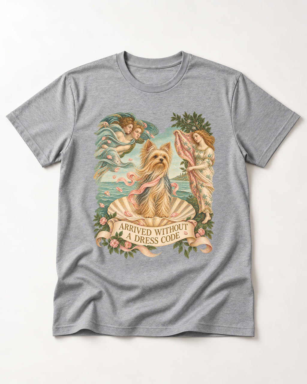 Yorkshire Terrier Arrived Without a Dress Code Venus Graphic T-Shirt in Sport Grey, flat lay product photo