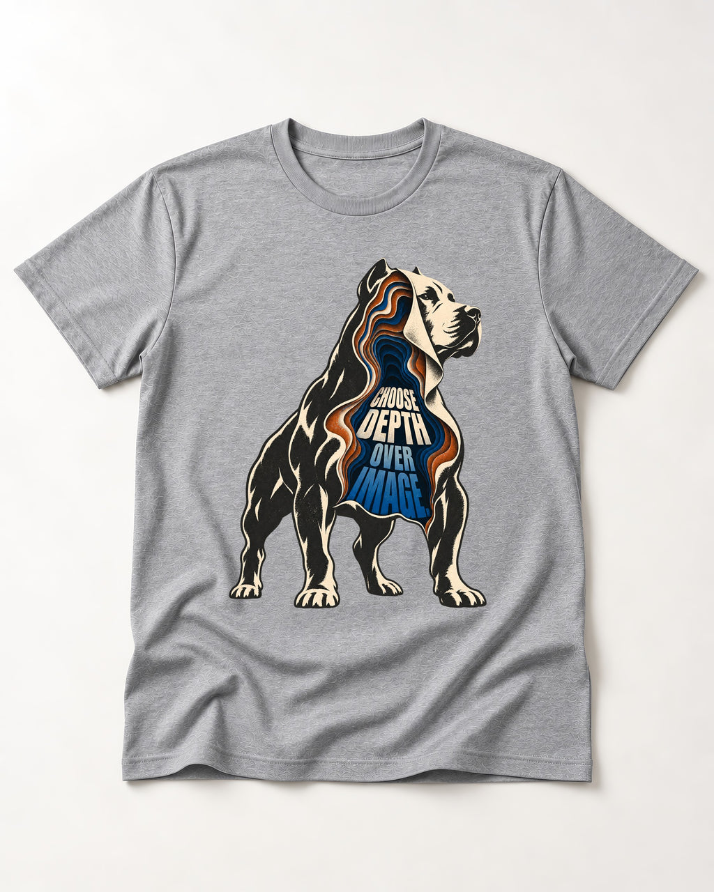 Pitbull Choose Depth Over Image Layered Cutaway Graphic T-Shirt in Sport Grey, flat lay product photo