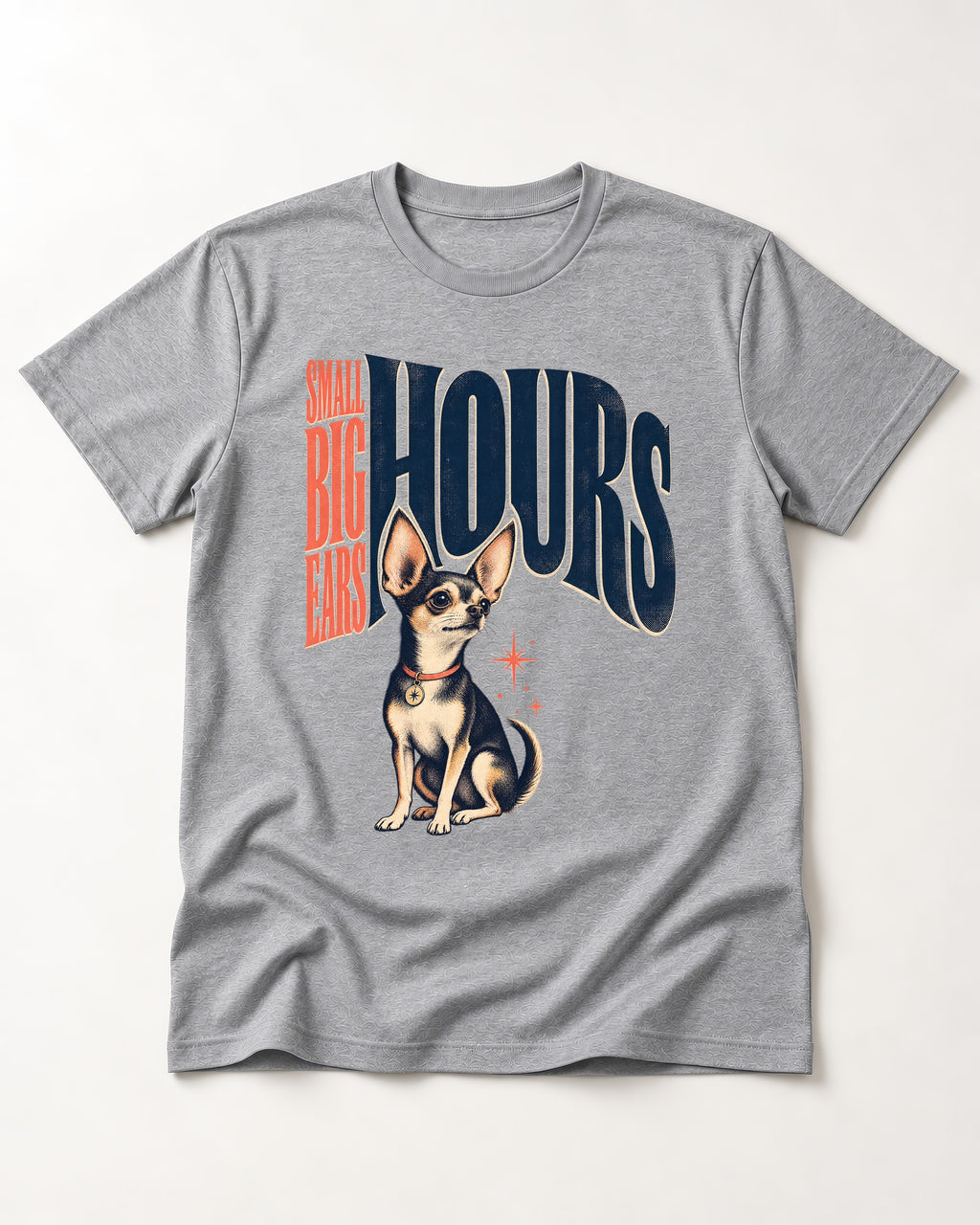 Chihuahua Small Big Ears Hours T-Shirt in Sport Grey, flat lay product photo