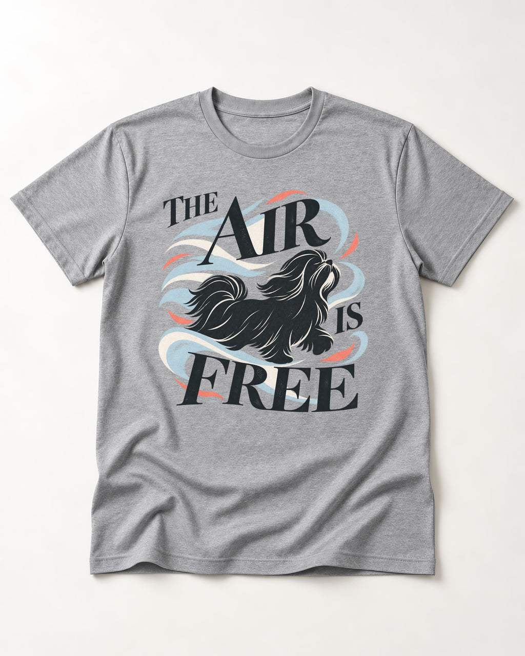 The Air Is Free Shih Tzu T-Shirt in Sport Grey, flat lay product photo