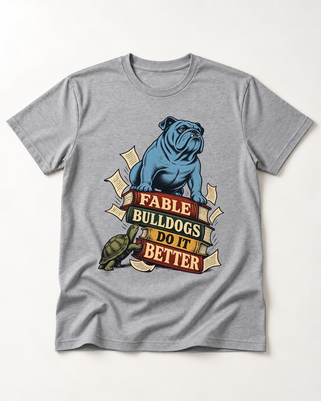 English Bulldog Does It Better T-Shirt in Sport Grey, flat lay product photo