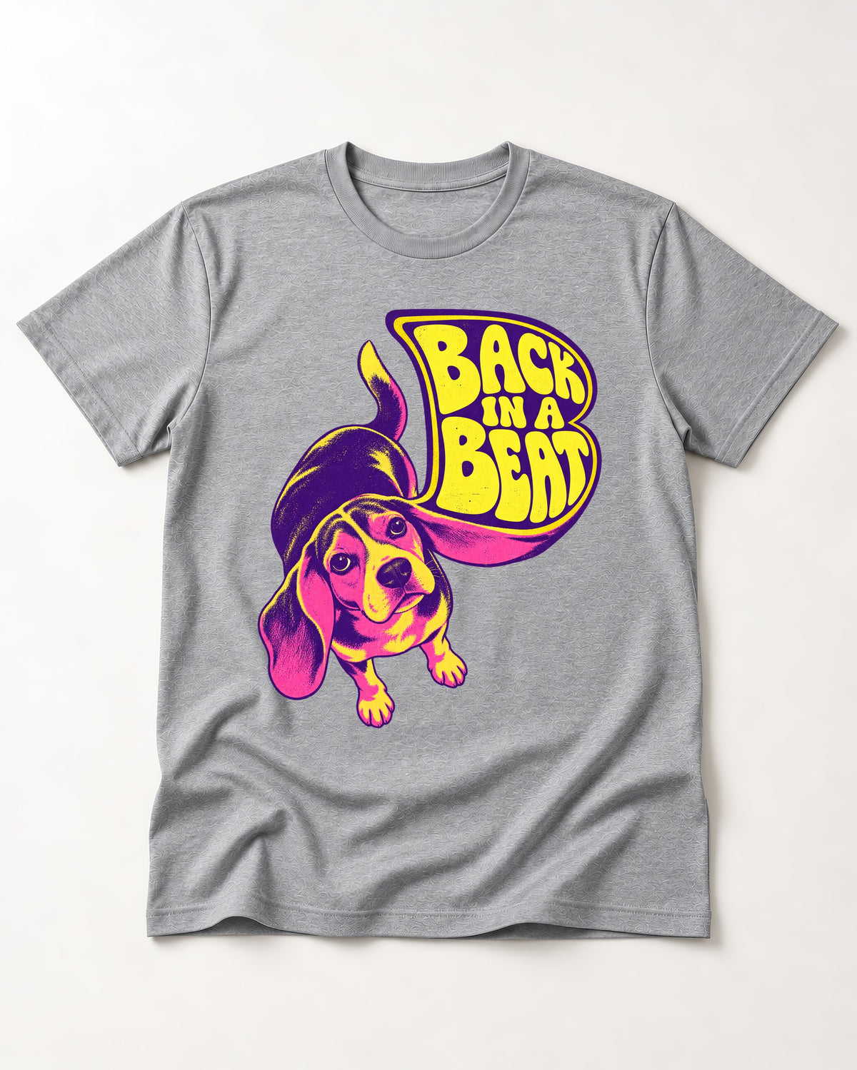 Groovy Beagle Back In A Beat T-Shirt in Sport Grey, flat lay product photo