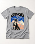 Good Energy Has Weight Boxer Retro Typography T-Shirt in Sport Grey, flat lay product photo