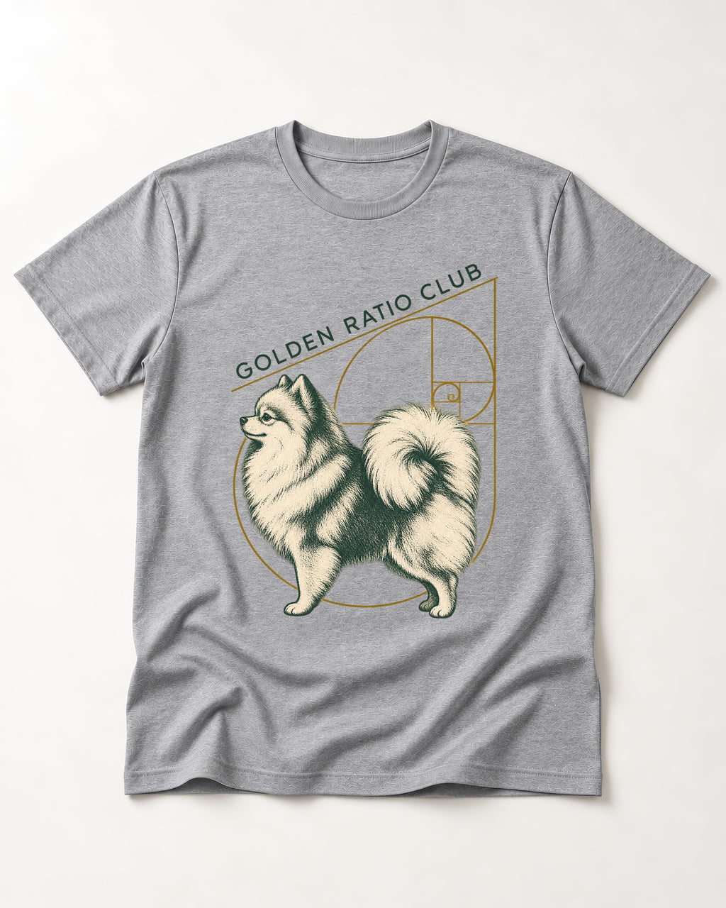 Pomeranian Golden Ratio Club T-Shirt in Sport Grey, flat lay product photo
