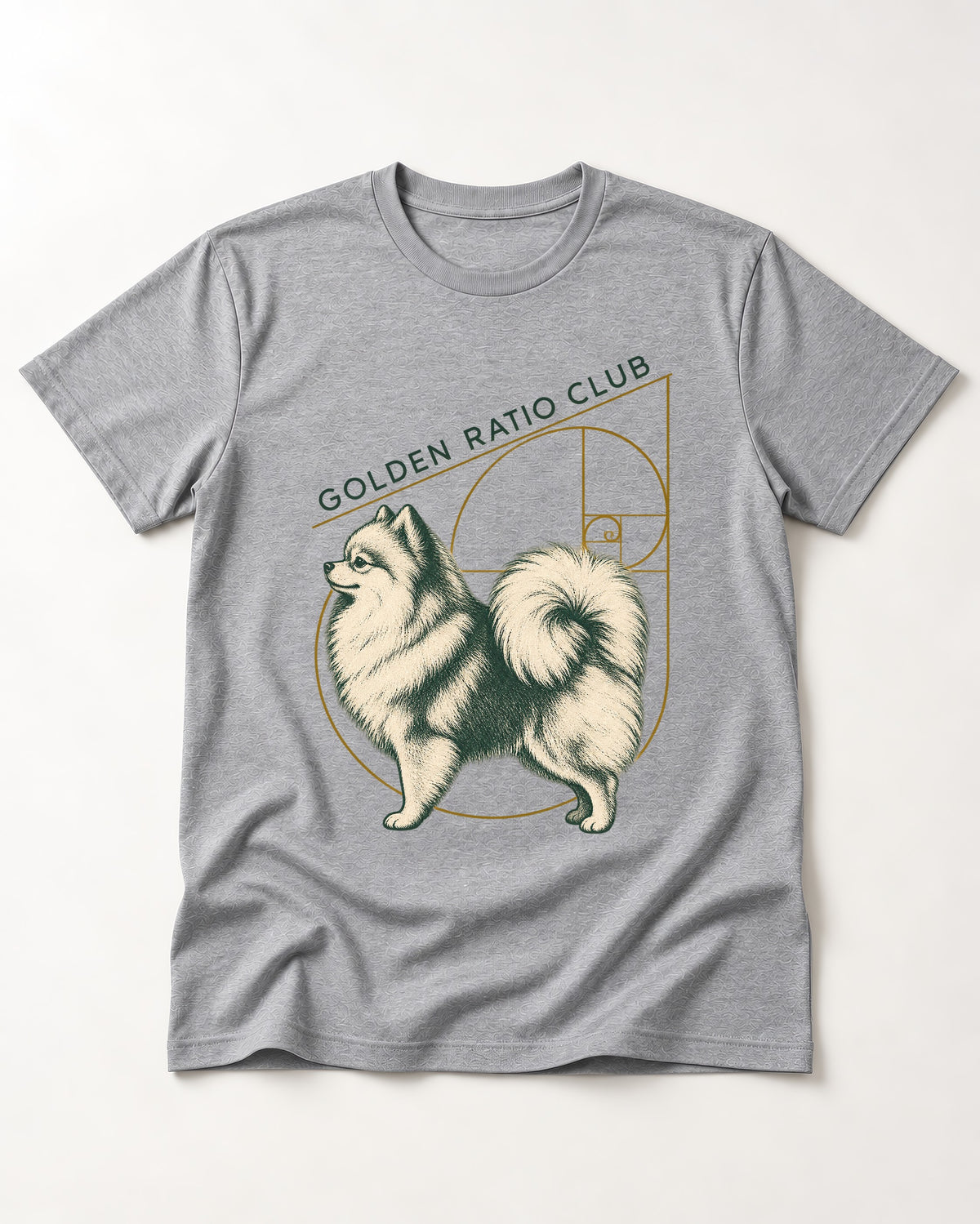 Pomeranian Golden Ratio Club T-Shirt in Sport Grey, flat lay product photo