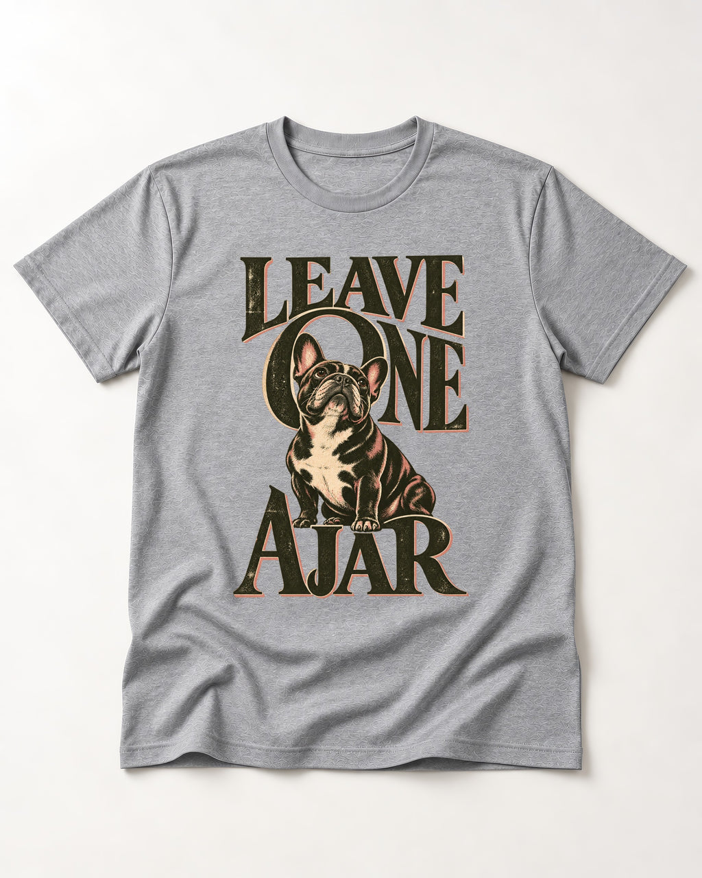 Leave One Ajar for Frenchie T-Shirt in Sport Grey, flat lay product photo