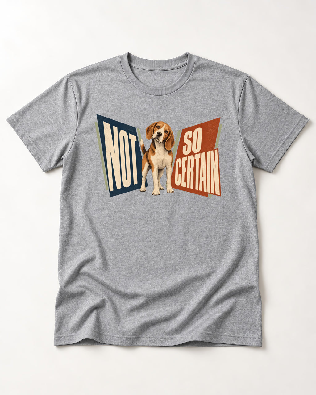 Beagle Not So Certain Retro Panel Graphic T-Shirt in Sport Grey, flat lay product photo