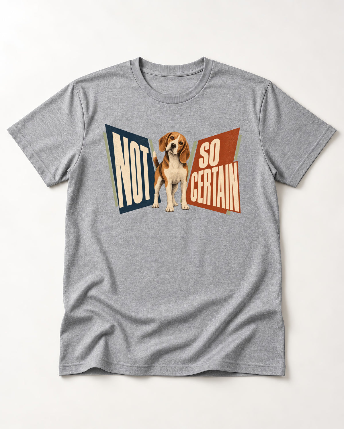 Beagle Not So Certain Retro Panel Graphic T-Shirt in Sport Grey, flat lay product photo