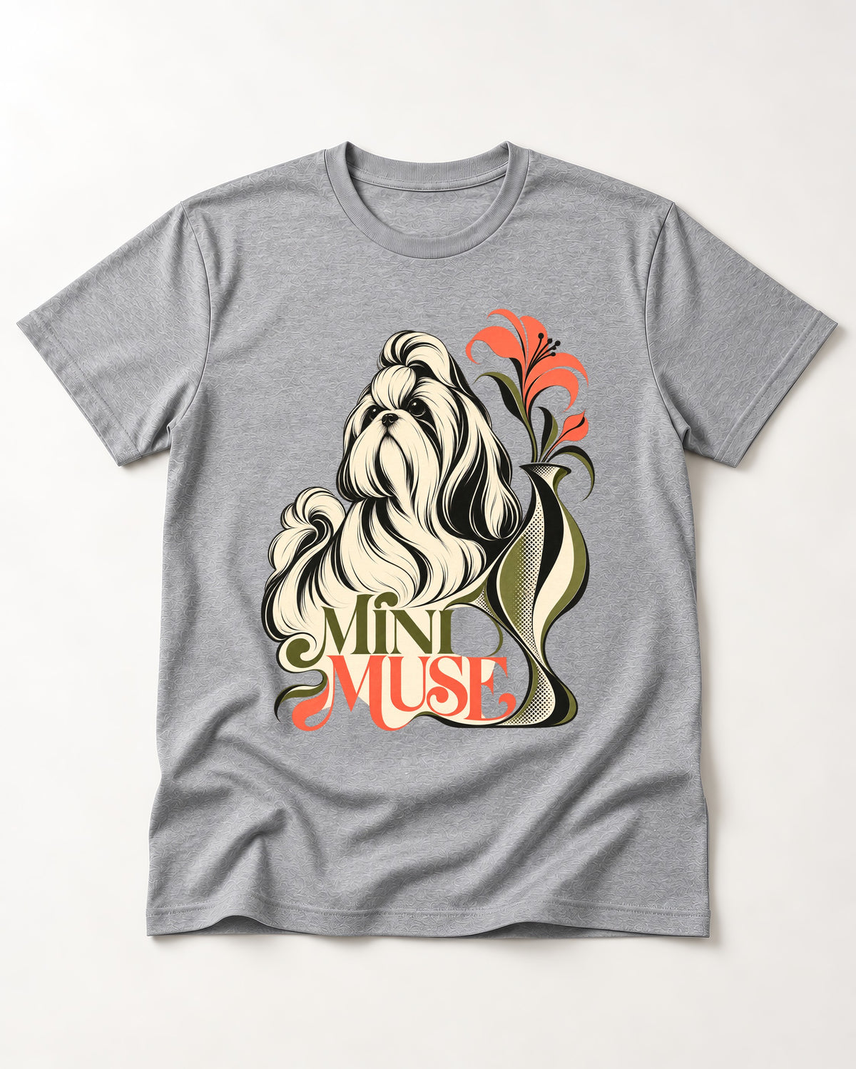 Shih Tzu Mini Muse T-Shirt in Sport Grey, flat lay product photo