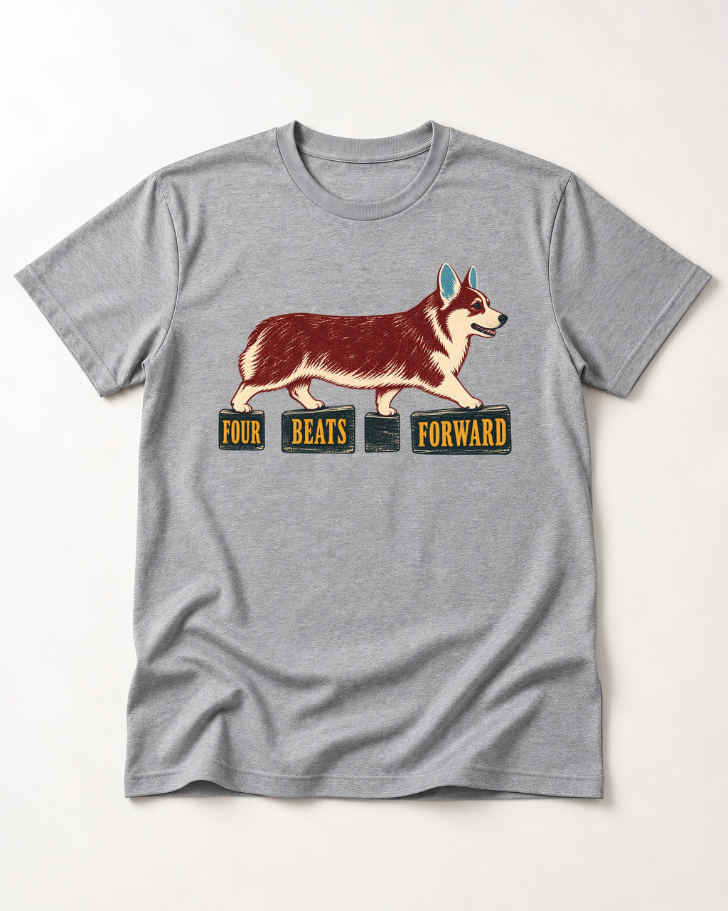 Corgi Four Beats Forward T-Shirt in Sport Grey, flat lay product photo