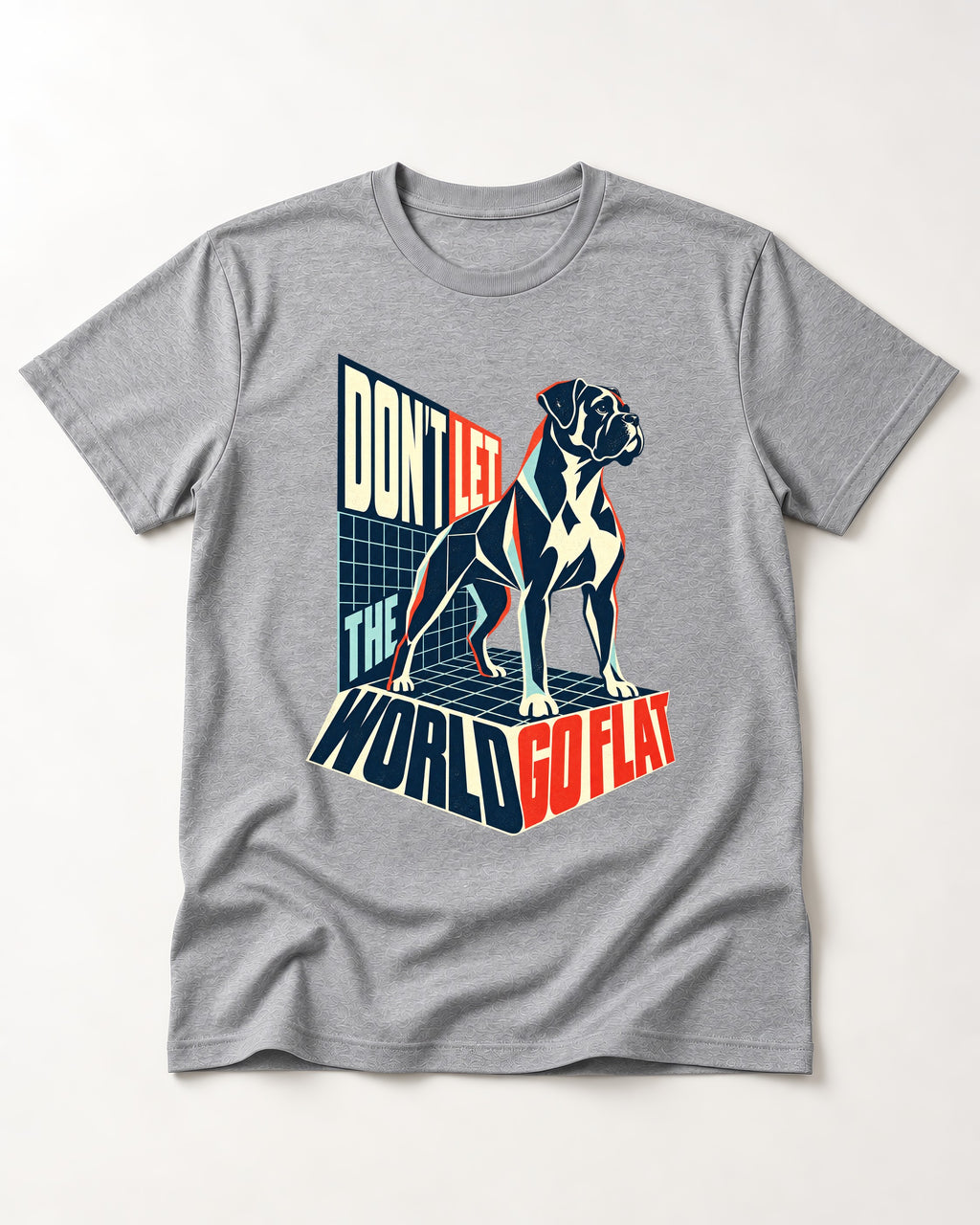 Don't Let the World Go Flat Boxer Perspective Grid Graphic T-Shirt in Sport Grey, flat lay product photo