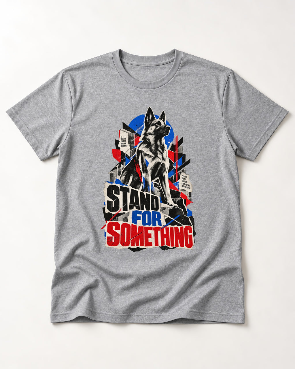 Stand For Something Brutalist Collage German Shepherd Dog Graphic T-Shirt in Sport Grey, flat lay product photo