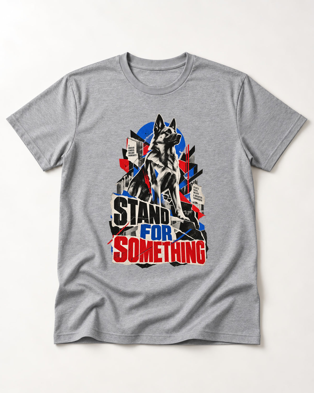 Stand For Something Brutalist Collage German Shepherd Dog Graphic T-Shirt in Sport Grey, flat lay product photo