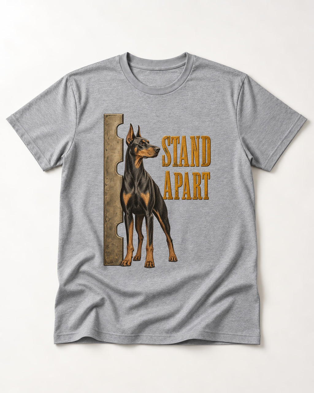 Doberman Stand Apart T-Shirt in Sport Grey, flat lay product photo