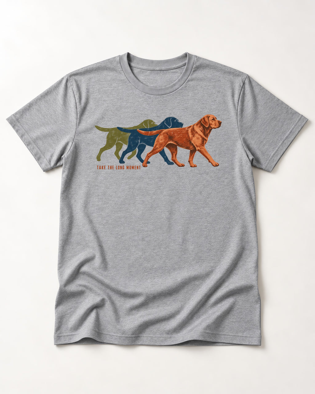 Take the Long Moment Labrador Retriever T-Shirt in Sport Grey, flat lay product photo