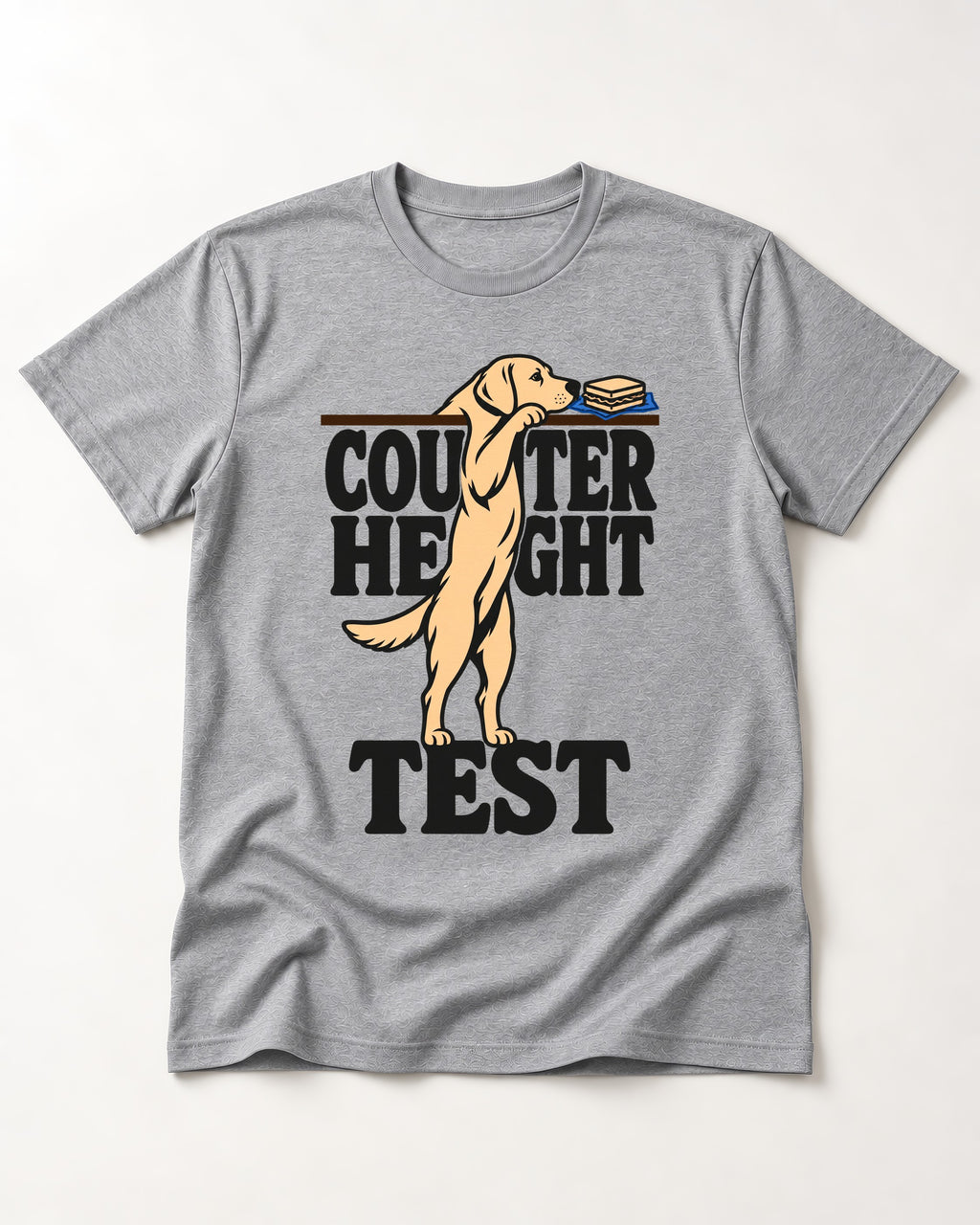 Labrador Retriever Counter Height Test T-Shirt in Sport Grey, flat lay product photo