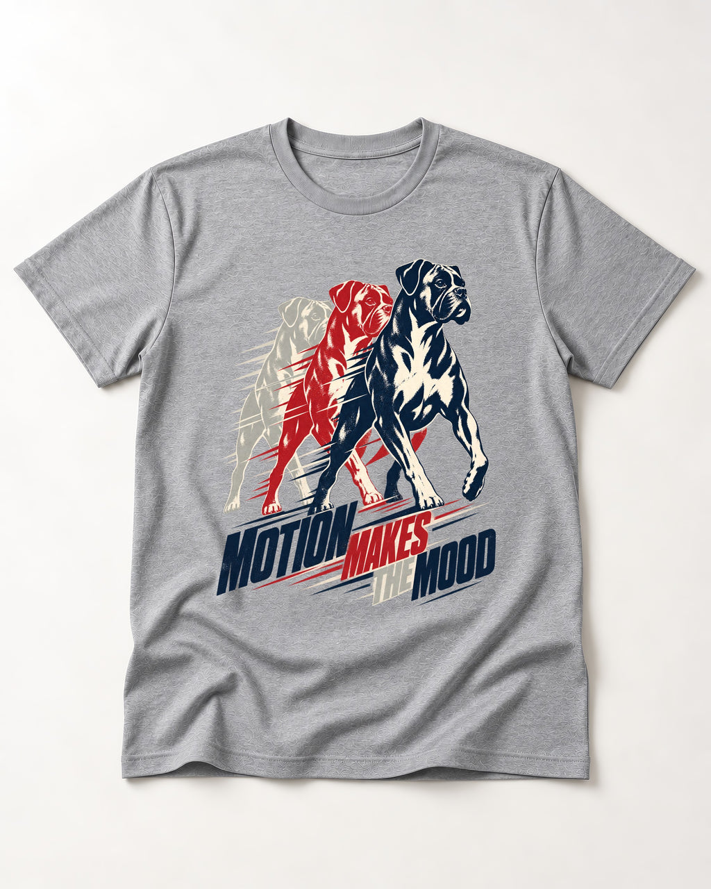 Boxer Motion Makes the Mood T-Shirt in Sport Grey, flat lay product photo