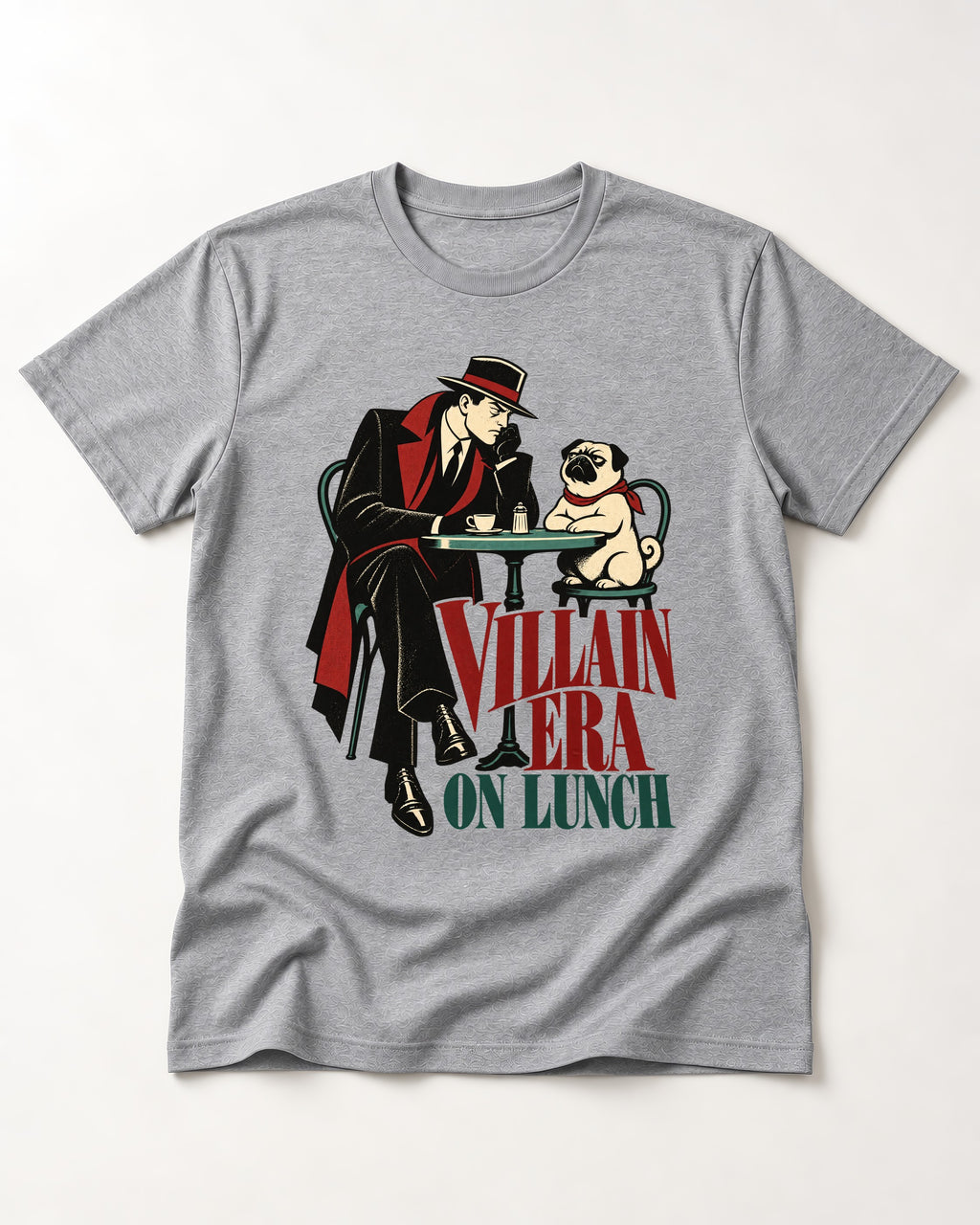 Pug Villain Era T-Shirt in Sport Grey, flat lay product photo