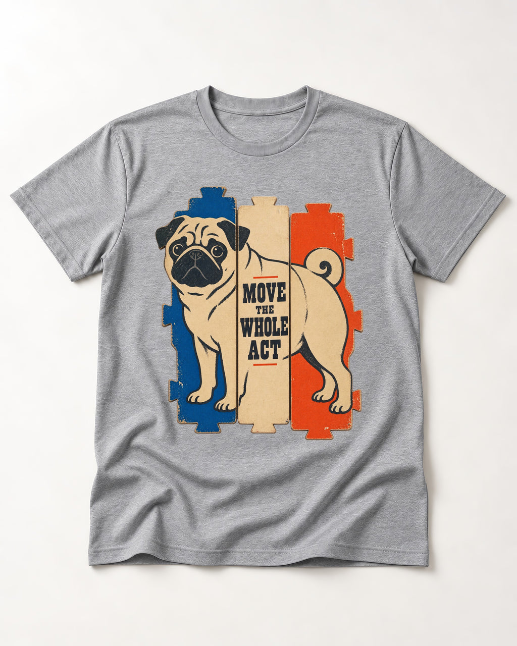 Pug Move the Whole Act Color Block Graphic T-Shirt in Sport Grey, flat lay product photo