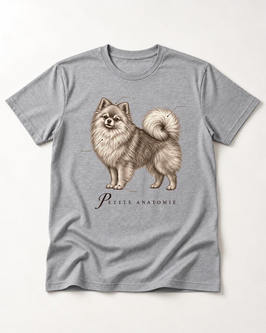 Pomeranian Petite Anatomie T-Shirt in Sport Grey, flat lay product photo