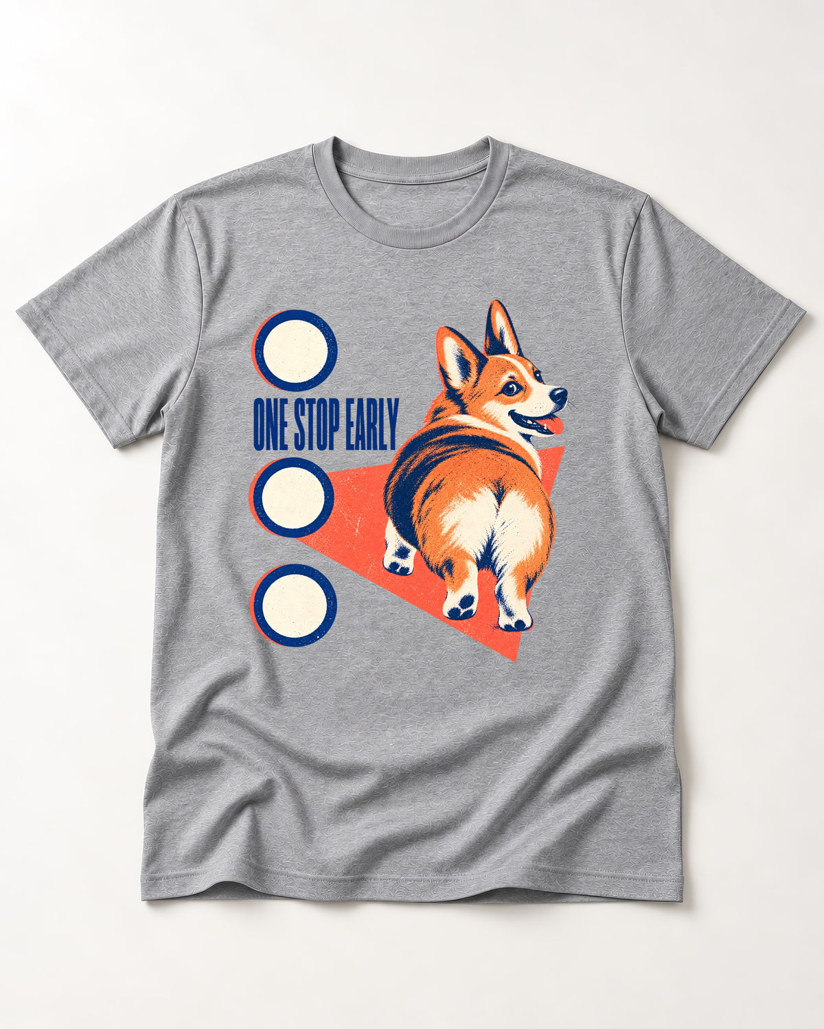 One Stop Early Corgi T-Shirt in Sport Grey, flat lay product photo