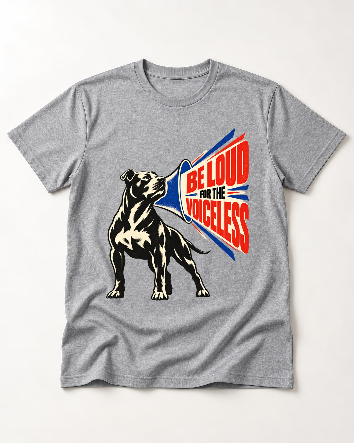 Pitbull For the Voiceless T-Shirt in Sport Grey, flat lay product photo