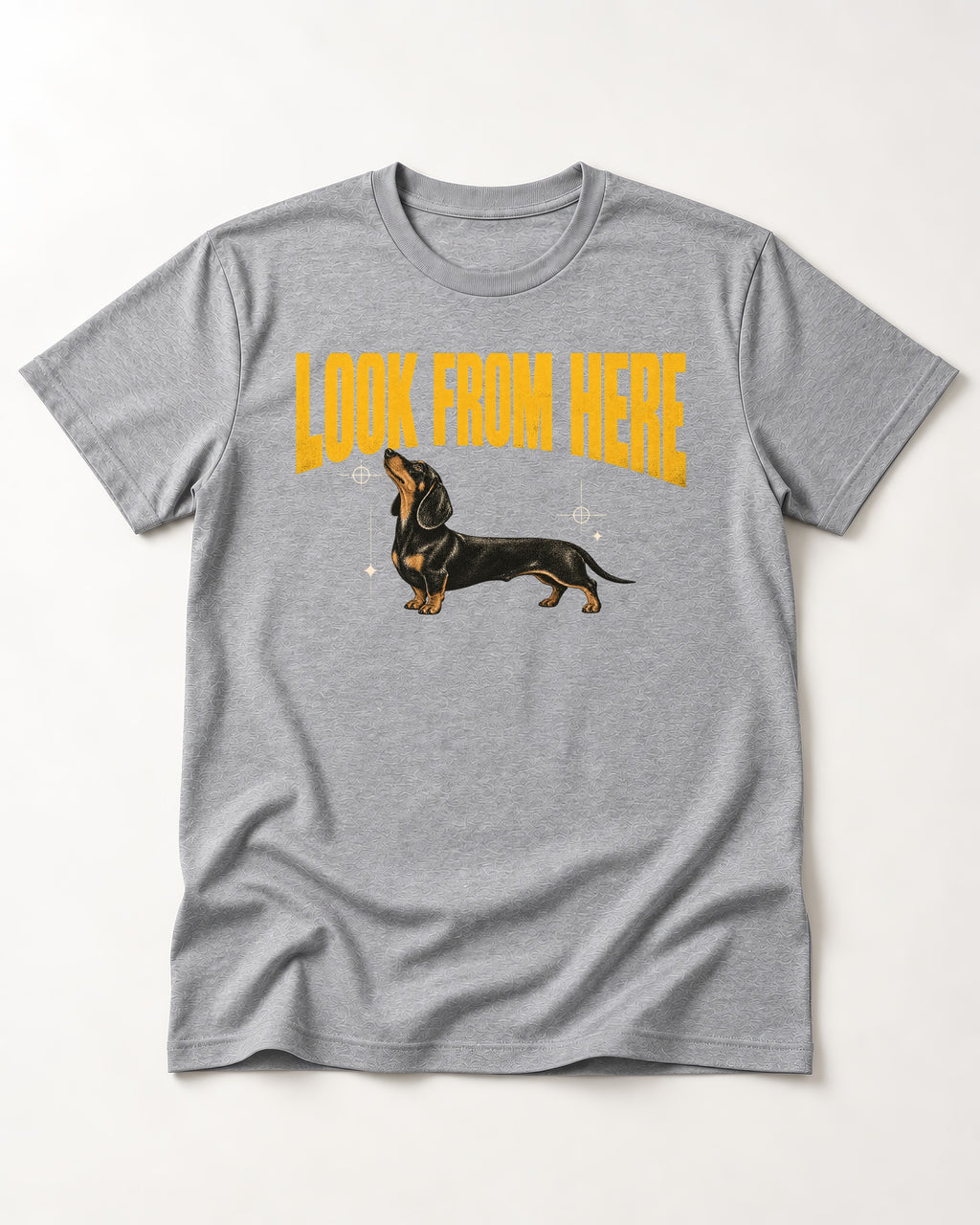 Dachshund Look From Here T-Shirt in Sport Grey, flat lay product photo