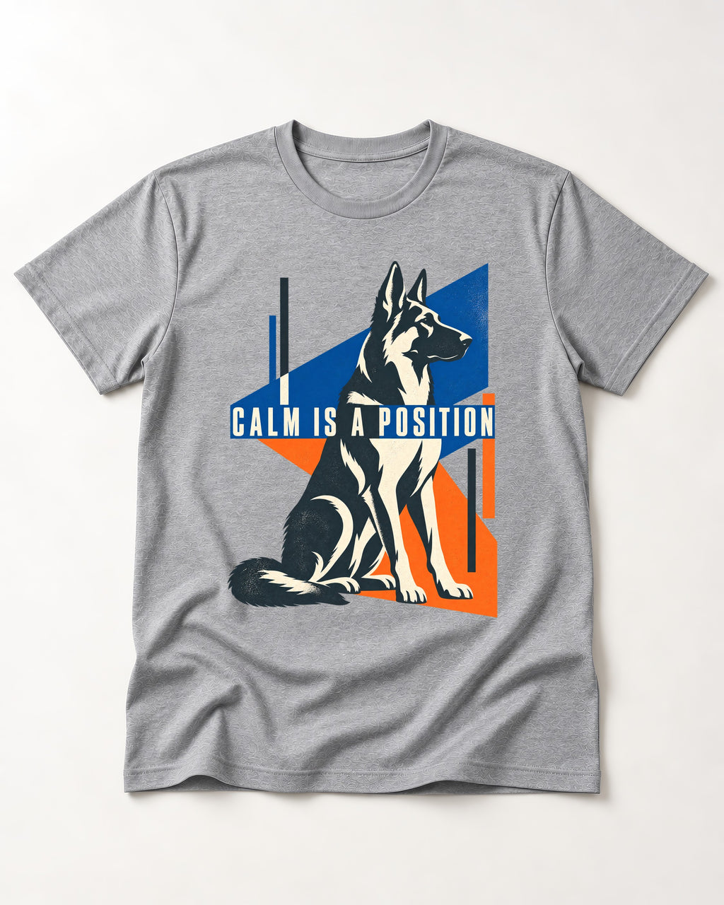 Calm Is A Position Geometric German Shepherd Dog Graphic T-Shirt in Sport Grey, flat lay product photo