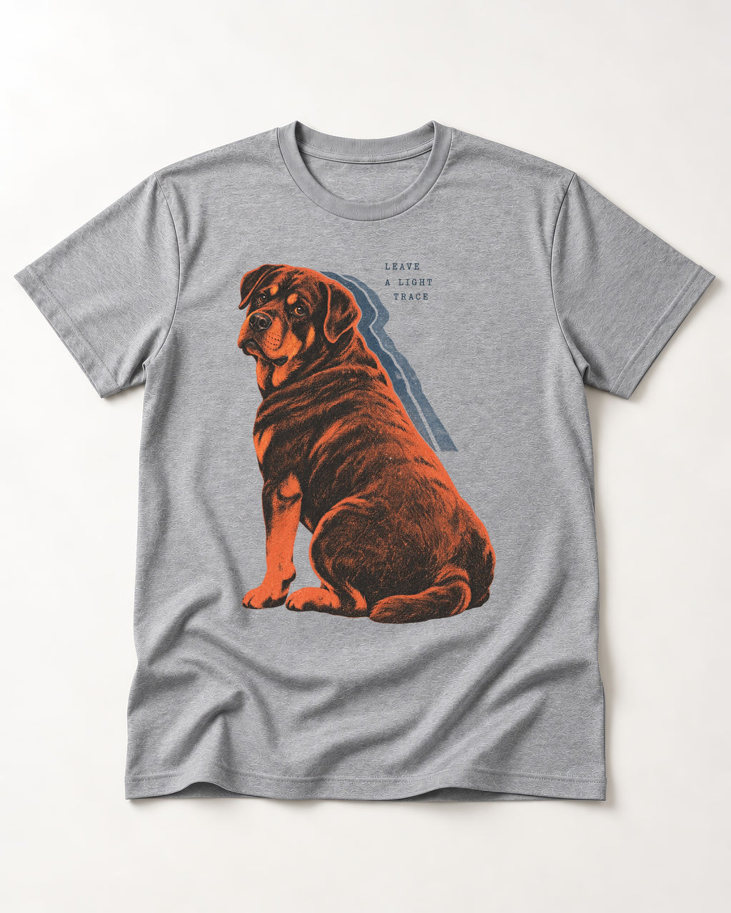 Rottweiler Leave a Light Trace T-Shirt in Sport Grey, flat lay product photo