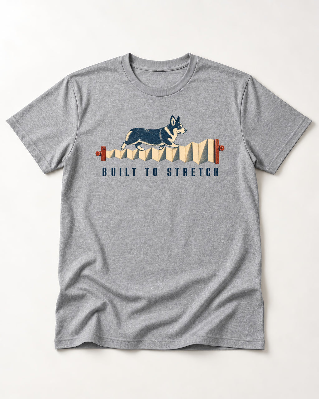Corgi Built to Stretch Accordion Graphic T-Shirt in Sport Grey, flat lay product photo