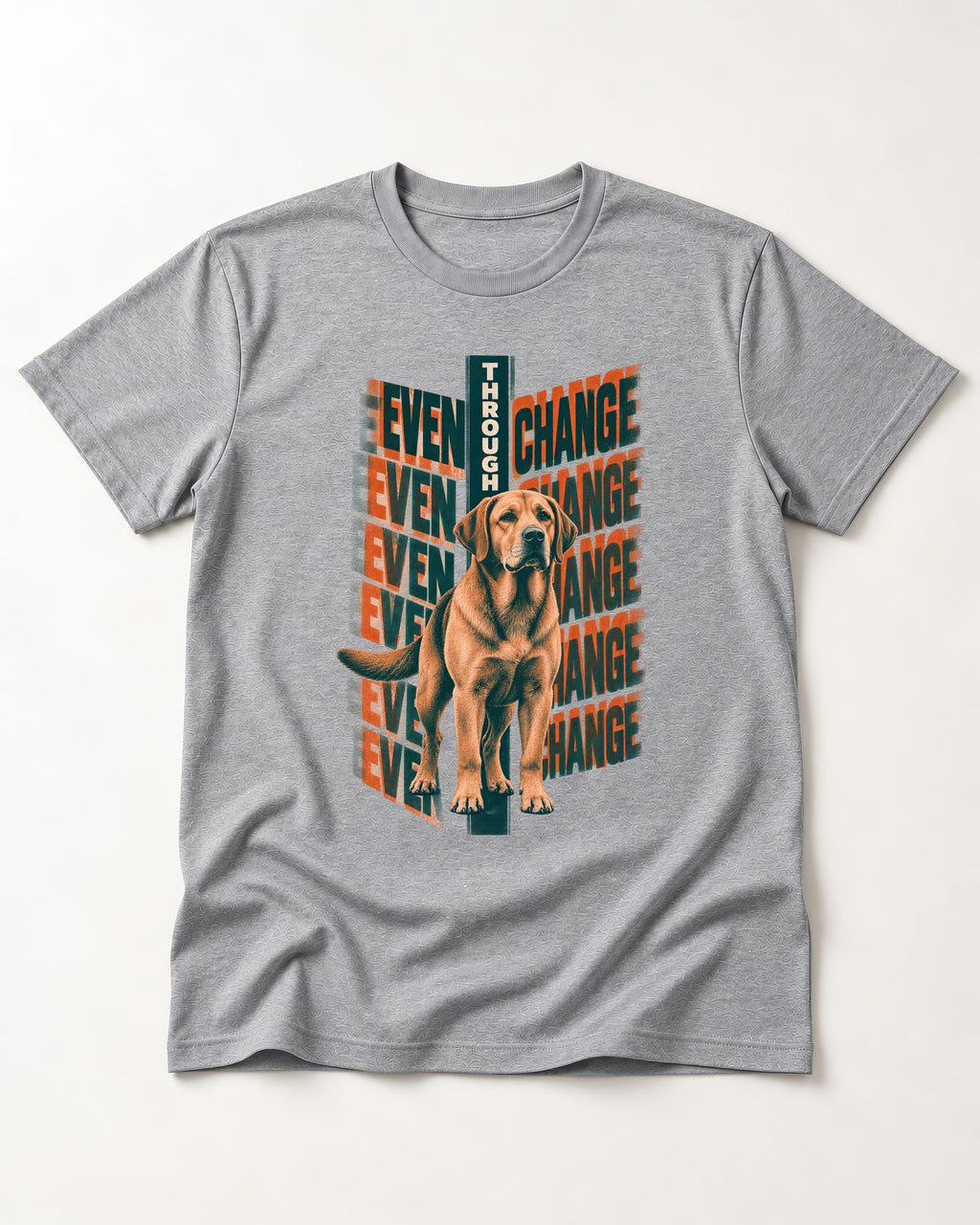 Labrador Retriever Even Through Change Repeated Poster Graphic T-Shirt in Sport Grey, flat lay product photo