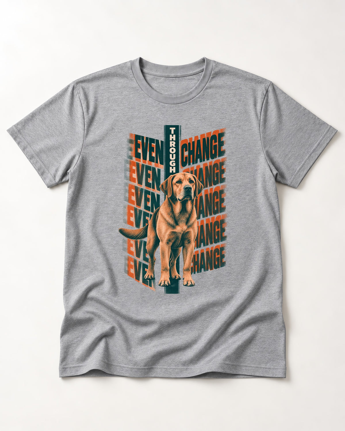 Labrador Retriever Even Through Change Repeated Poster Graphic T-Shirt in Sport Grey, flat lay product photo