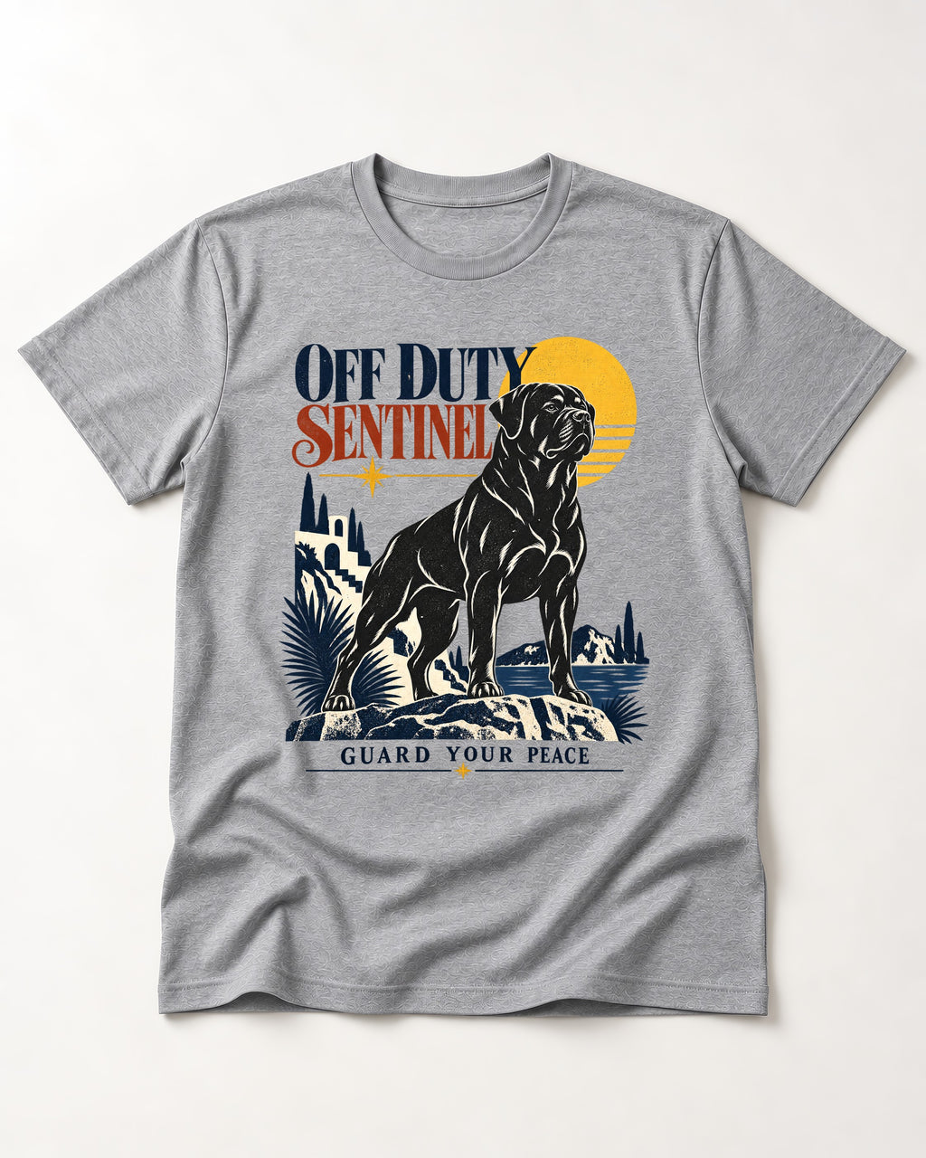 Off Duty Rottweiler Sentinel T-Shirt in Sport Grey, flat lay product photo
