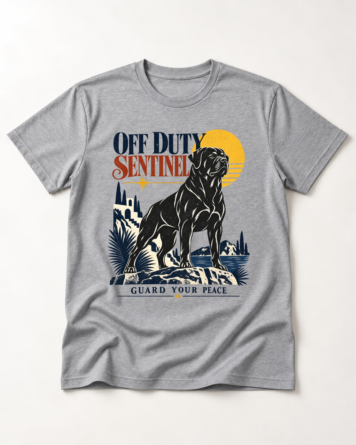 Off Duty Rottweiler Sentinel T-Shirt in Sport Grey, flat lay product photo
