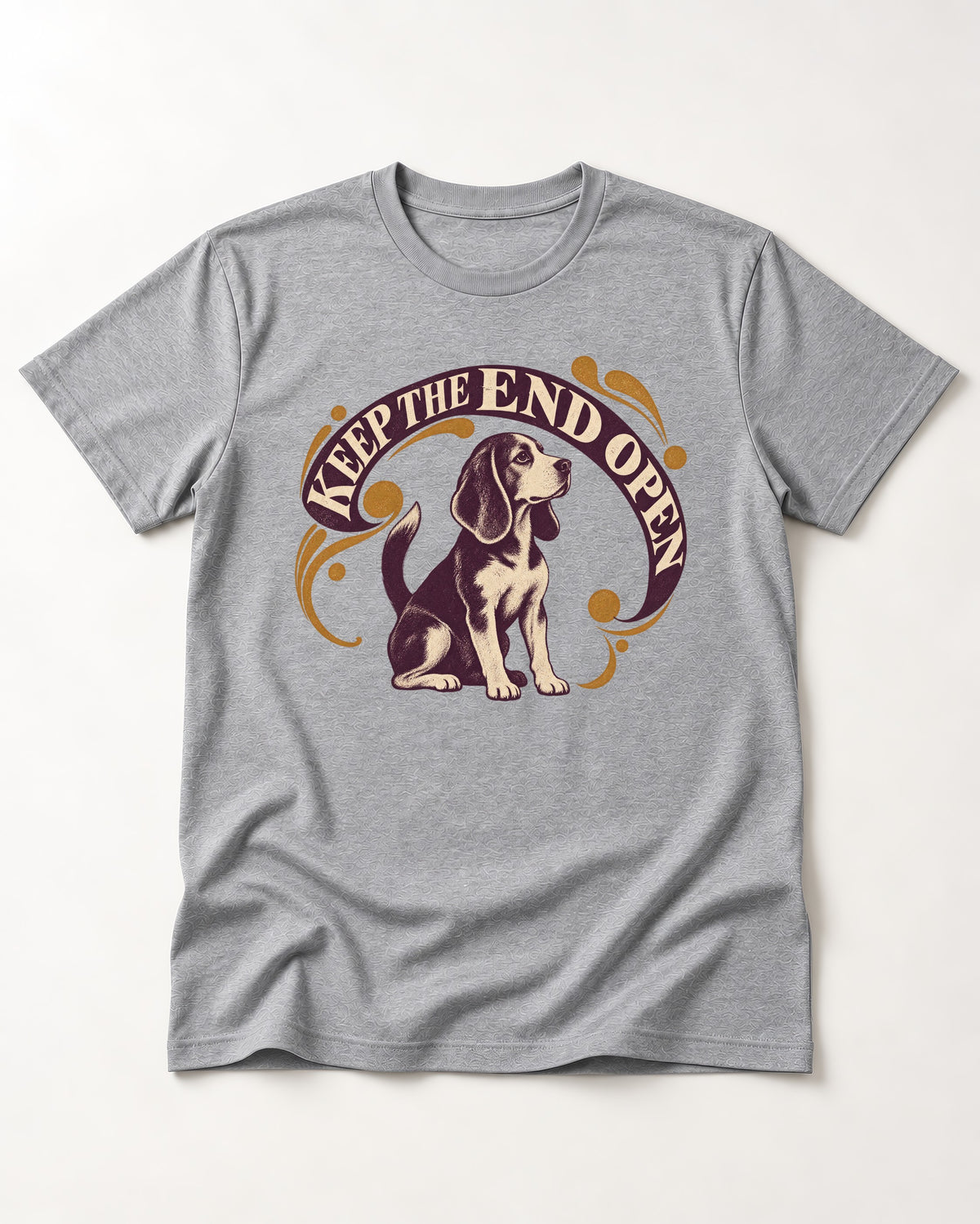 Beagle Keep The End Open Ornamental Graphic T-Shirt in Sport Grey, flat lay product photo