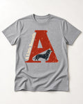 Dachshund A Little Beneath Monumental Letter Graphic T-Shirt in Sport Grey, flat lay product photo