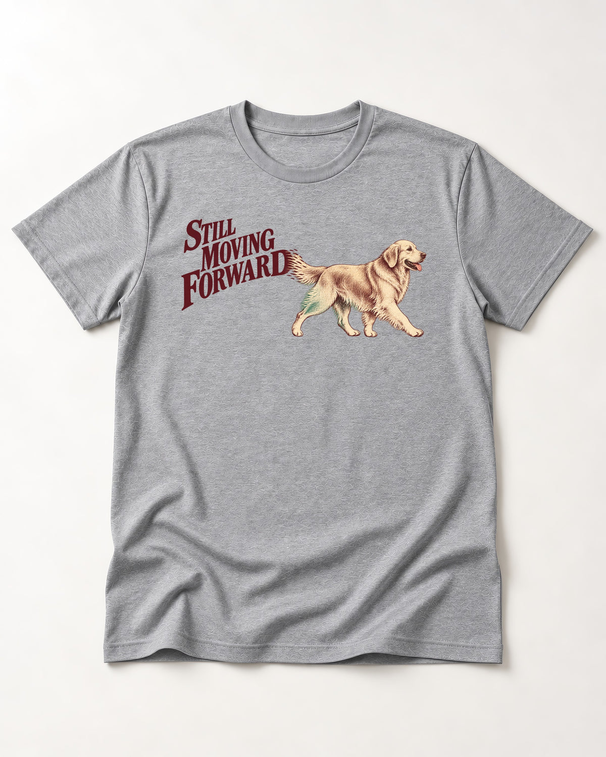 Golden Retriever Still Moving Forward T-Shirt in Sport Grey, flat lay product photo
