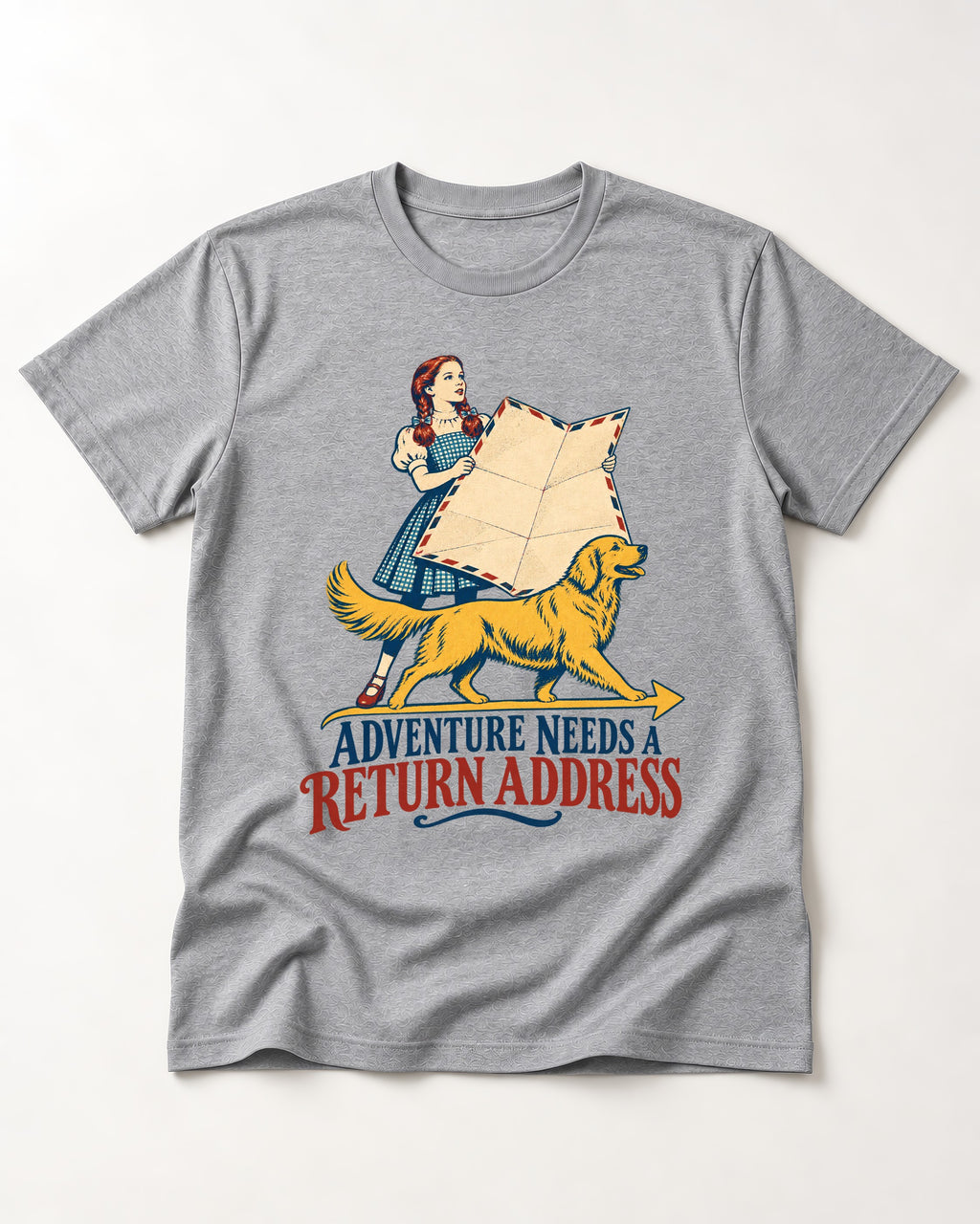 Golden Retriever Return Address T-Shirt in Sport Grey, flat lay product photo