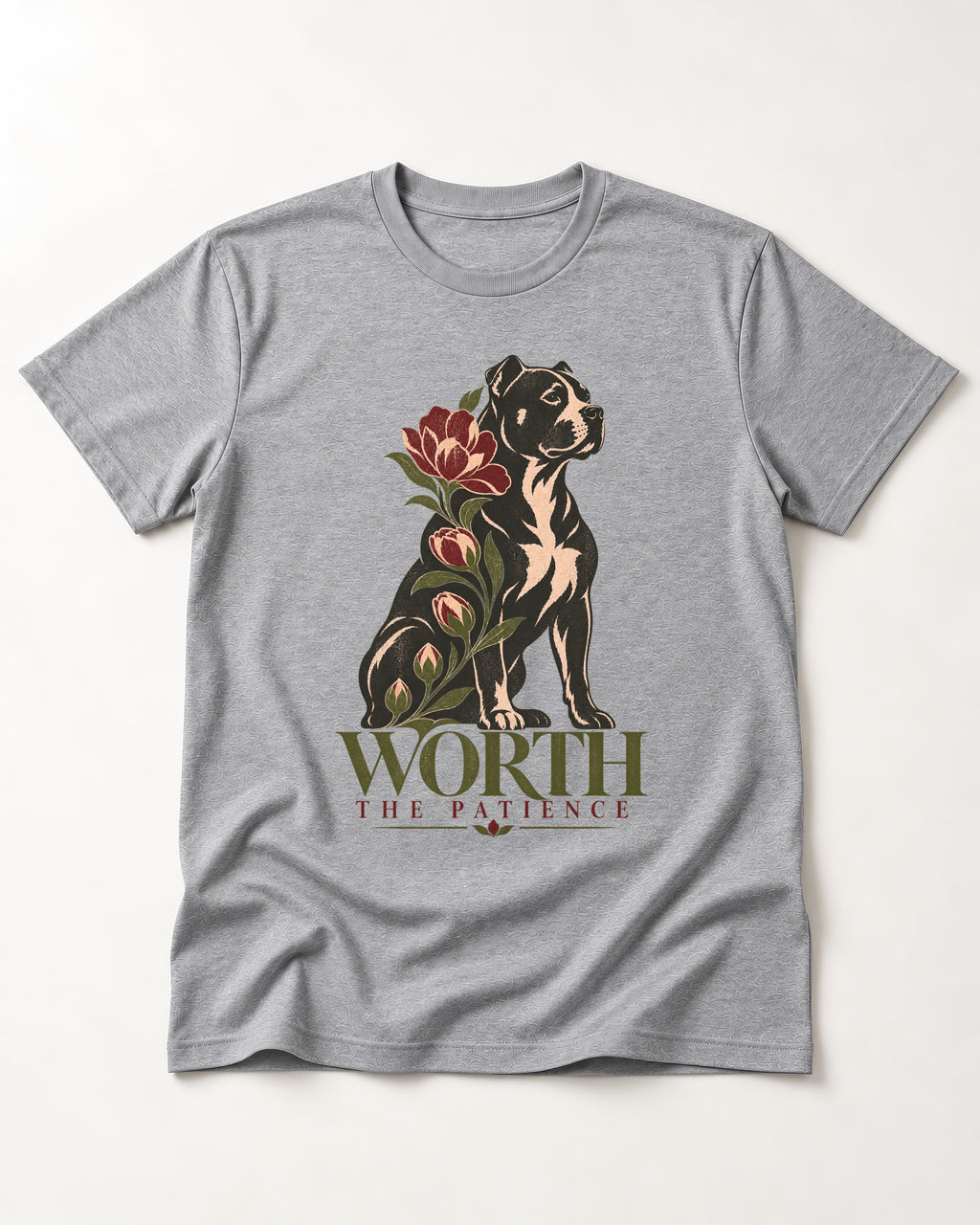 Pitbull Worth the Patience T-Shirt in Sport Grey, flat lay product photo