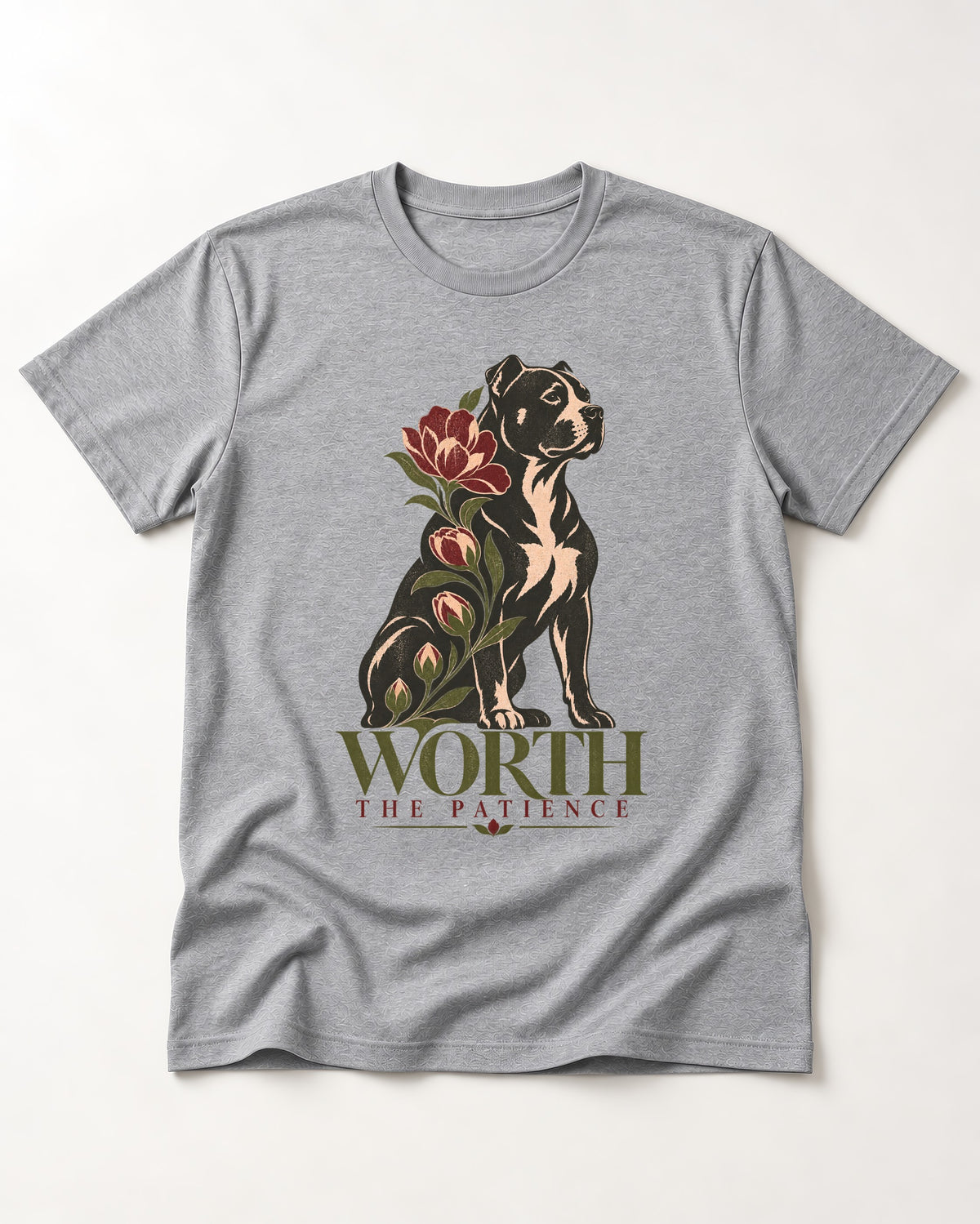 Pitbull Worth the Patience T-Shirt in Sport Grey, flat lay product photo