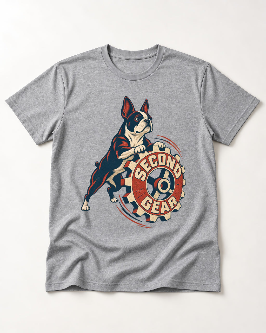 Second Gear Boston Terrier Graphic T-Shirt in Sport Grey, flat lay product photo