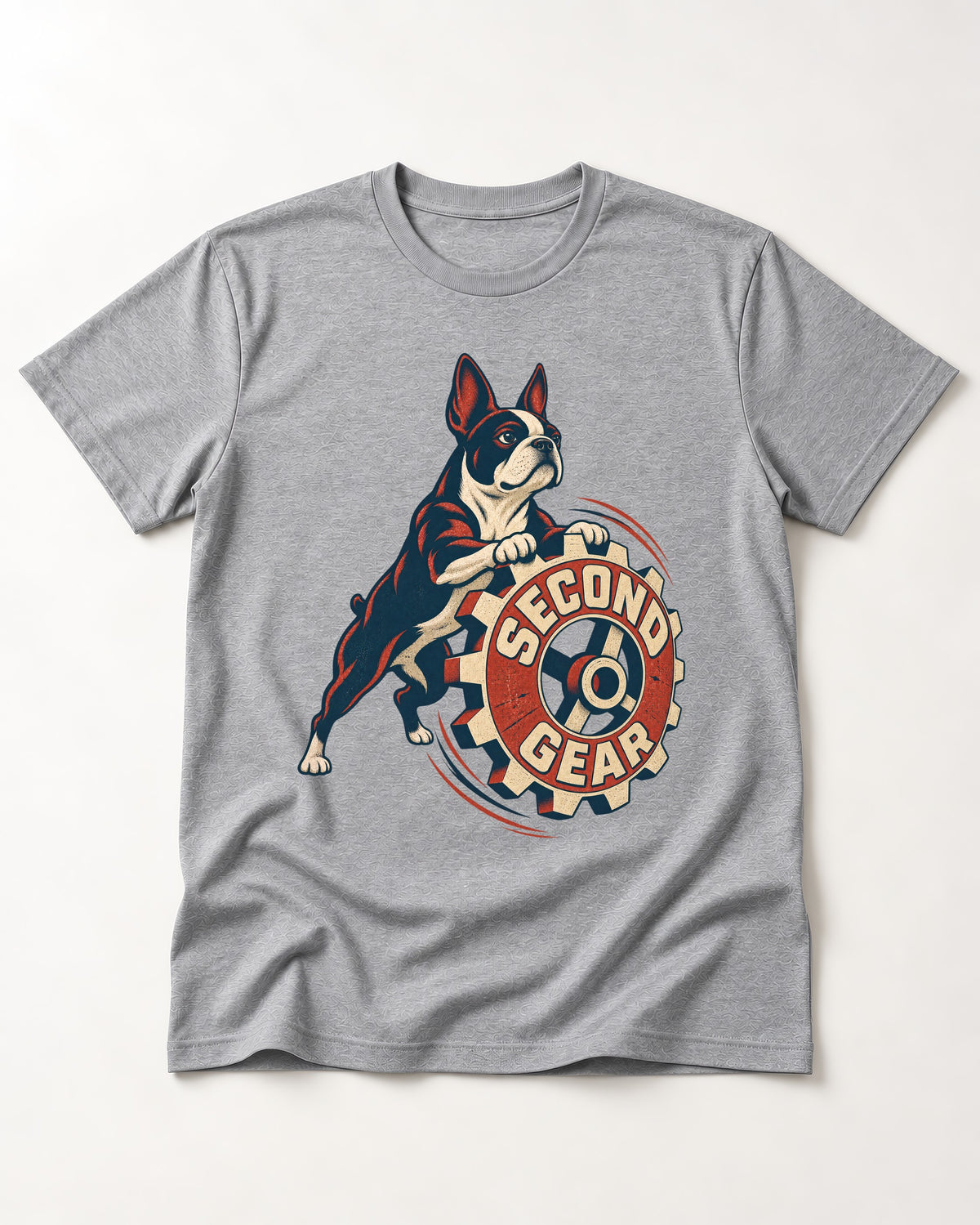 Second Gear Boston Terrier Graphic T-Shirt in Sport Grey, flat lay product photo